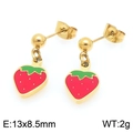 Sweet red strawberry stud earrings in gold plated finish with enamel coating details - Enamel Strawberry Stud Earrings 13x8.5mm (KE119432-Z)