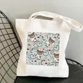 White canvas tote bag featuring a cute cartoon nurse bear print with medical motifs - Style C12 (No Inner Pocket/No Zipper)