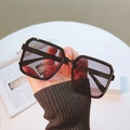 Classic black square oversized sunglasses with dark grey lenses and thick frame - Black Frame Grey Lens