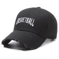 Schwarze Baseballkappe im Vintage-Look mit weißer Basketball-Stickerei und Löchern - Schwarz