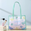 Transparent mint green PVC tote bag with spring floral pattern and travel print - Green Butterfly (Tote Bag)