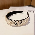 Baroque black headband with white sea shells and sparkling crystals on open book - Style N (Black Multi-Shell Rhinestone)