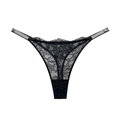 String sexy en dentelle noire avec lanières en strass et maille transparente - S / Noir