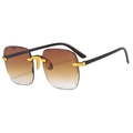 Frameless brown gradient lens sunglasses with wave-cut edges and gold metal temples - Double Tea Gradient (Old Model)