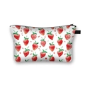 Portable white cosmetic bag with red strawberry prints and black zipper closure - 06-White Watercolor Strawberry