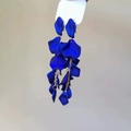 Sweet blue flower tassel earrings with gold chain in a trendy layered floral design - 6# Steel Earring Post - Blue