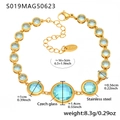 Golden stainless steel anklet with blue Czech glass stones and extension chain - Round Style / 16+5cm / Gold Blue