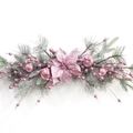 Pink Christmas wreath with large glitter flowers, pearl balls and snow flocked pine needles - 70cm Lintel Decoration