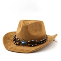 Bruine cowboyhoed van imitatie-suède met bohemian turkooizen kralenband vooraanzicht - M (56-58cm) / Khaki