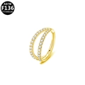 Golden F136 titanium double hoop ring with sparkling zircon stones for ears or nose - 8mm / Gold Double Row Zirconia