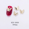 Detail of 9x8mm 3D hollow gold metal butterfly nail charms showing size and application - Gold 3D Butterfly (8808)
