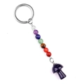 7 Chakra stone keychain with blue goldstone mushroom pendant and silver metal ring - Blue Sand Stone (Synthetic)
