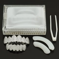 Full set silver hip hop grillz with cubic zirconia and dental kit components - Full Set (With Case+Silicone+Tweezers) / Silver