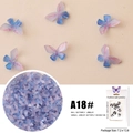 Macro detail of blue and pink gradient resin butterfly nail charms in retail packaging - Simulated Butterfly A18# (Purple-Blue Texture Gradient)