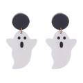 Dettaglio di orecchini a fantasma in acrilico bianco con perni neri per Halloween - Stile argilla polimerica n. 18