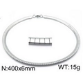 Polished silver 6mm wide flat snake bone chain necklace in 400mm length and 15g weight - Smooth Style (KN33343-Z)