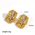 Two-tone 18k gold and silver titanium steel rose flower earrings measuring 21mm by 30.5mm - Vintage Rose Square Plate Style (TE60114)