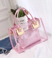 Pink transparent jelly tote bag with PVC material and PU leather inner pouch for women - Pink