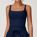 Ensemble de yoga bleu foncé avec débardeur à col carré et short de sport à cordon - Bleu Marine