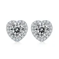Elegant S925 sterling silver halo stud earrings with heart-shaped sparkling diamonds - Moissanite Heart Halo Style (S48A) / Moissanite + S925 Silver