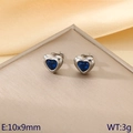 Silver-finish heart stud earrings with blue faceted gemstones in 10x9mm size - Silver Base - Blue Heart (KE118615-HR)