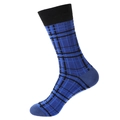 Blue plaid crew socks for men with black checkered pattern and ribbed cuff design - 1087-Blue Black Plaid