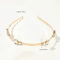 Detailed view of golden metal headband with crystal rhinestones showing dimensions and weight - Metal Headband-8 Rhinestones