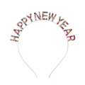 Golden HAPPY NEW YEAR headband with colorful rhinestones for holiday parties and celebrations - Mixed Rhinestone Style / Colorful