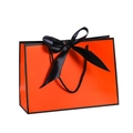 Elegant orange paper gift bag featuring black rope handles and a black ribbon bow - XS (19x15x7cm) / Orange with Black Border
