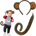 Brown plush monkey ears headband and tail costume set for kids and party cosplay - Wide Ear Monkey 2-Piece Set Dark Coffee
