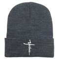 Dunkelgraue Strickmütze mit weißer Yeshua-Stickerei und umgeschlagenem Randdesign - Dunkles Heidegrau