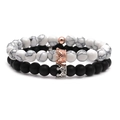 Couples crown beaded bracelets with white marble stone and matte black onyx beads - White Howlite Black Agate Couples Crown Bracelet Set