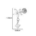 F136 Titanium silver flower labret stud with hanging zircon charm 1.36cm height - Marquise Flower Pendant (T2537-9# Silver)