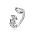 Detail of silver V-shaped ring featuring marquise-cut zircon leaf patterns and open band - Style E / White Gold
