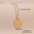 Golden stainless steel sunburst coin pendant necklace with a sparkling round center stone - Round Sunburst Zirconia Style(7#)