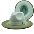 Classic wide brim fedora hat with gradient mint green crown and olive green felt brim - Mint Green + Army Green