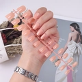 Glossy nude pink long square press-on nails arranged on a professional plastic frame - Flesh Pink (CFL-12)
