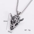 Gothic silver beast skull pendant with vintage finish and squared chain necklace - Horned Skull Pendant