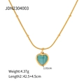 Detail shot of a minimalist gold necklace with a teal heart opal pendant on a white base - Heart Style (JDN2304003)