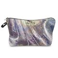 Detailed macro view of portable makeup bag with purple marble pattern and golden zippers - Purple Blue Gold Abstract