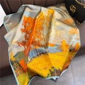 Silk square scarf featuring autumn birch forest oil painting in bright orange and yellow - 70*70cm / 31104-Oil Painting Birch Forest