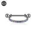 G23 titanium nipple barbell featuring silver finish and iridescent opal stone hoop - 10mm Steel with Opal OP38