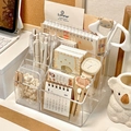 Transparent acrylic 5-compartment desk organizer for stationery on a neat office table - New 5-Compartment Pen Holder / Clear