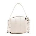 Bolso caja moderno de cuero PU trenzado beige con diseño de cuadros y cadena de plata - Blanco