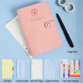 Pink A6 loose-leaf budget binder set for kids with cat design and financial accessories - A6 Snap Button/100 Sheets / Princess Pink Leather Set