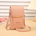 Pink orange pebbled leather crossbody phone bag with gold metal trim and zipper pockets - Light Pink