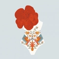 Badeanzug in Elfenbein mit 3D-Blume und tropischem Papageien-Druck im One-Shoulder-Stil - S / Einzelner Weißer Rote Blume Badeanzug