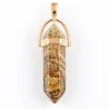 Natural Picture Jasper hexagonal prism stone pendant with rose gold metal bail - Jasper / Gold Cap Hexagonal Pendant
