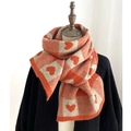 Sciarpa spessa in maglia da donna con motivi a cuore arancione e beige e design a scacchi - Arancione