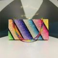 Sparkling rainbow rhinestone evening clutch bag with crystal handle and metal clasp - Diagonal Stripe Rainbow